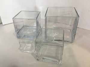 Set of 4 Clear Glass Square Candleholder(s)