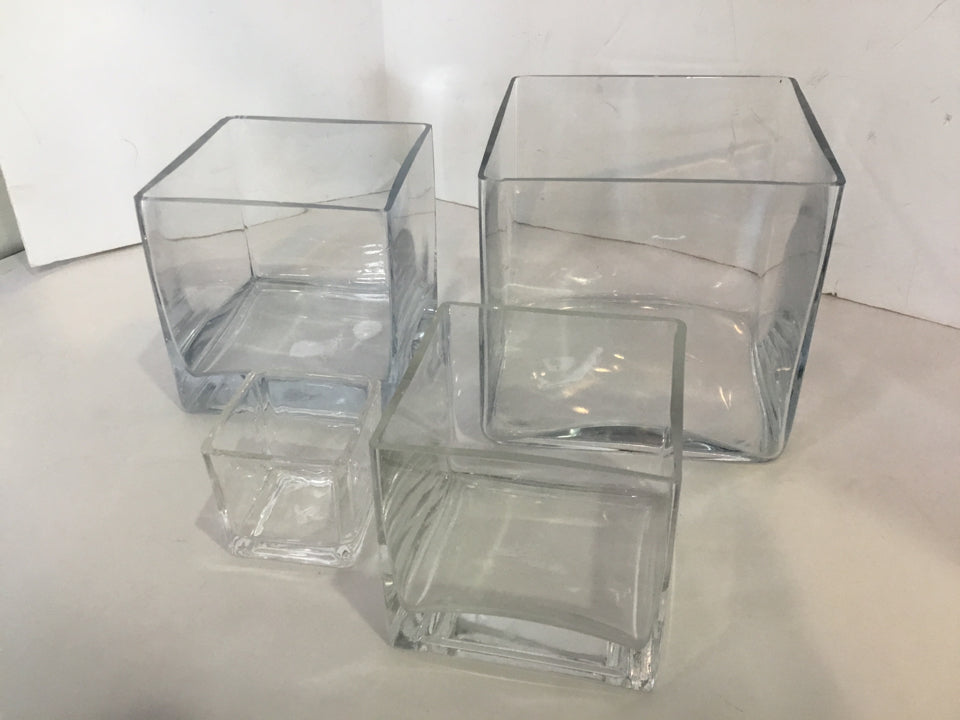 Set of 4 Clear Glass Square Candleholder(s)