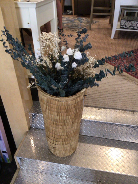 Green/White In Basket Faux Flowers