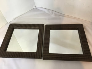 Pair Brown Rattan Framed Mirror