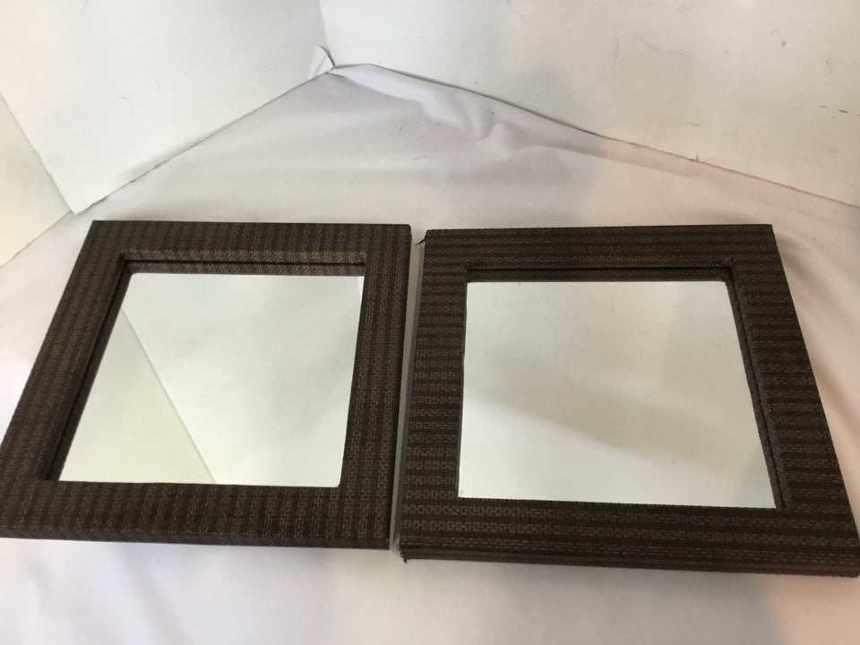 Pair Brown Rattan Framed Mirror