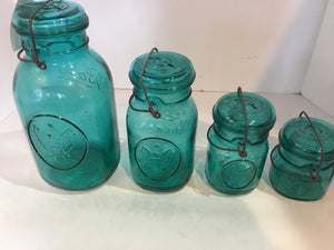 Ball Vintage Set of 4 Blue Glass Canning Jar