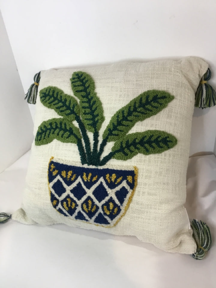 Cream/ Taupe Plant Pillow