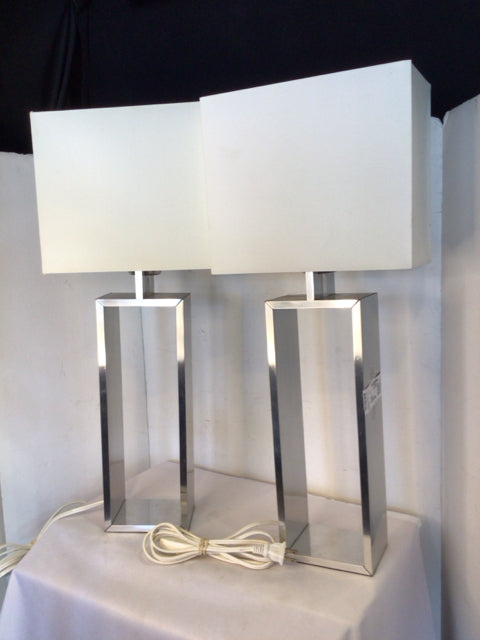 IKEA Pair Silver Metal Rectangle Lamp