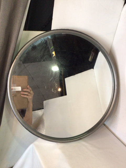 Industrial Gray Metal Round Mirror