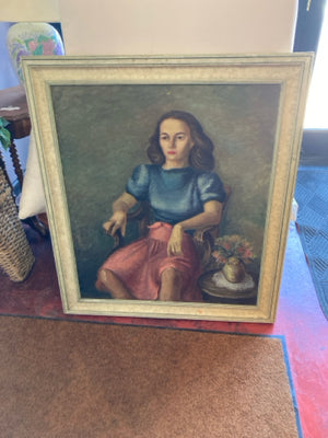Green/Beige Woman Framed Art