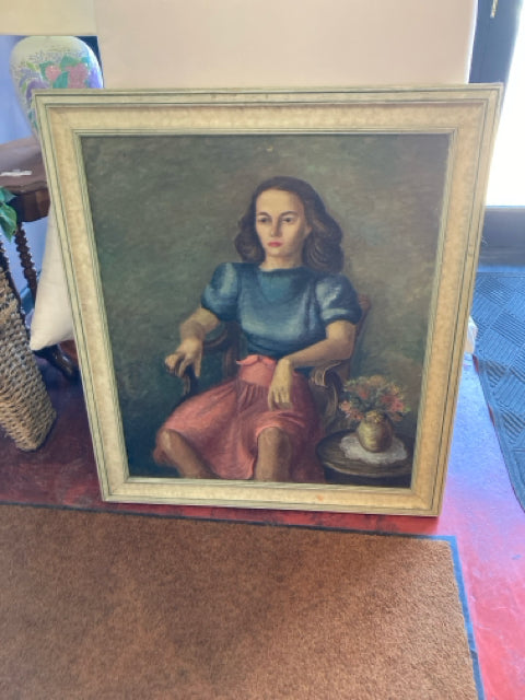 Green/Beige Woman Framed Art