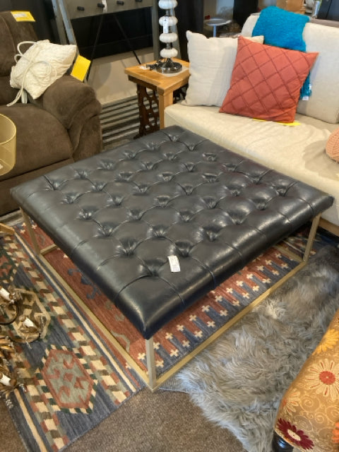 World Market Navy Leather Tufted FootStool/Ottoman
