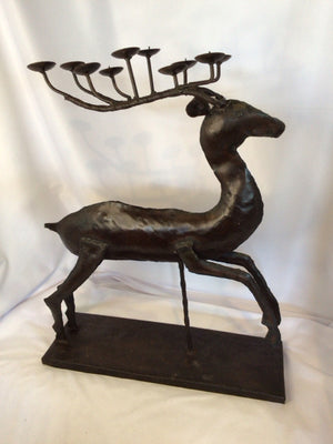 Vintage Candle Holder Brown Metal Reindeer Holiday Item