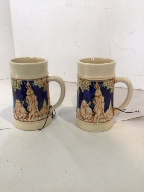 Set of 2 Cream/Blue Ceramic Mug Set