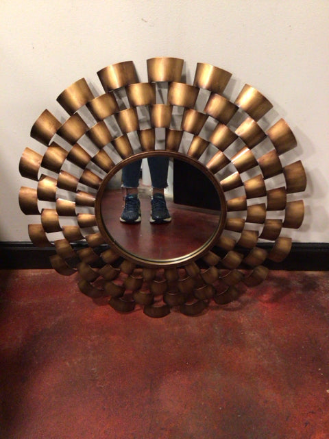 Antiqued Gold Metal Round Mirror