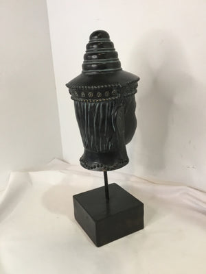 Pedestal Gray Resin Buddha Head Sculpture