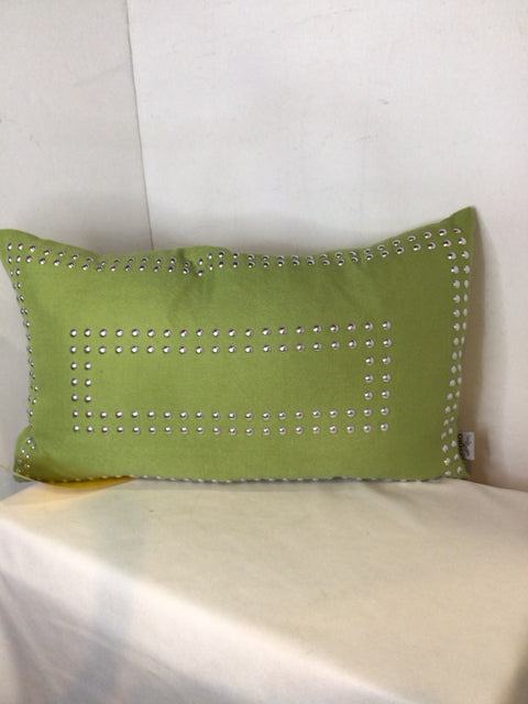 Thro Green Linen Studded Pillow