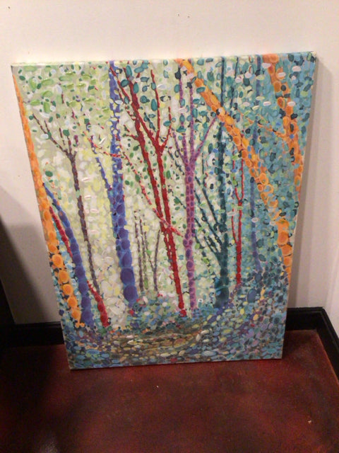 Signed Multi-Color Canvas Trees Stretch Canvas Art