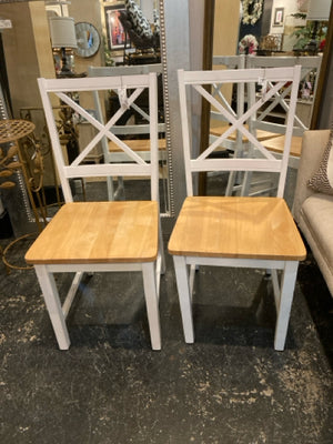 Pair Wood Tan/White Chair