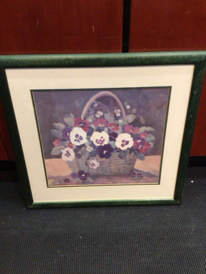 Multi-Color Basket Flowers Framed Art