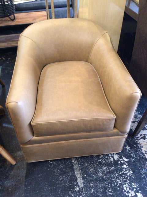 Modern Leather Barrel Rolling Gold Chair