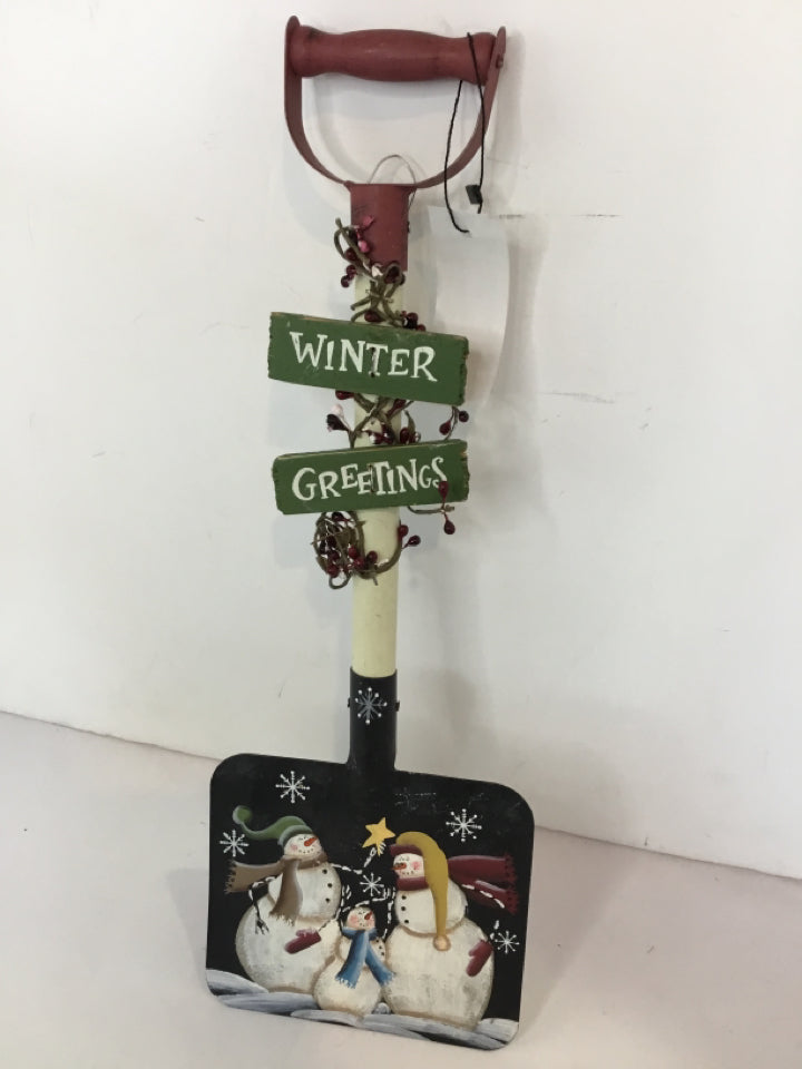 Blue/White Metal Shovel Snowman Holiday Item