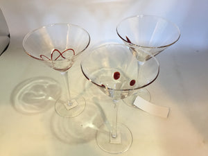 Set of 3 Clear/Red Glass Martini Glasses