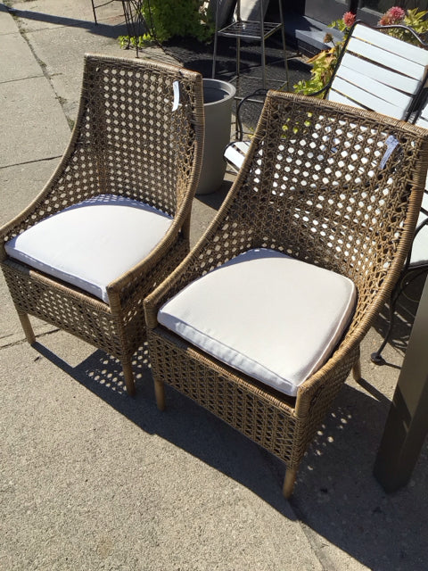 Grandin Road Pair Rattan w/cushion Natural Chair Set
