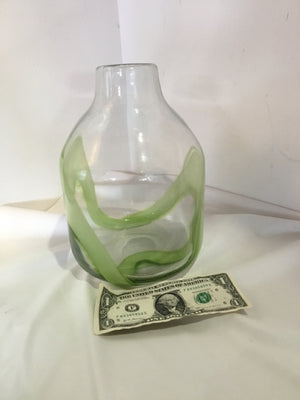 Hand Blown Green Glass Wave Vase