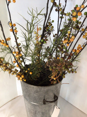 Green/Orange Berries In Bucket Faux Flowers