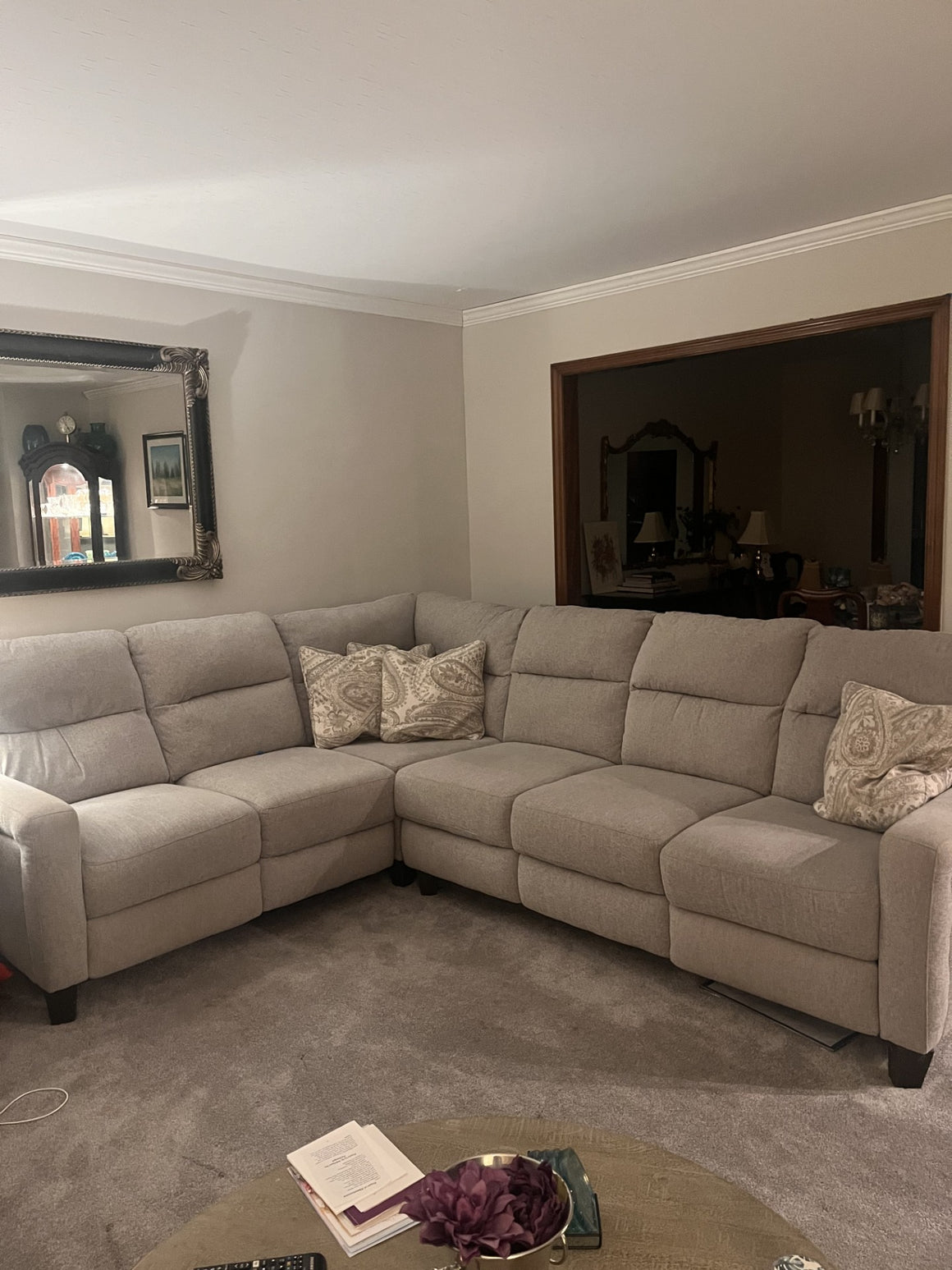 Haverty's Recliner Twill Gray Sectional Sofa