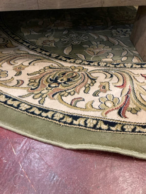 Wool Floral Round Green/Cream Rug
