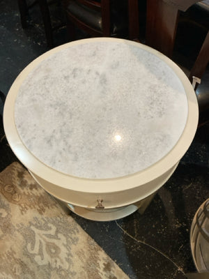 Caracole Marble Top Wood Round Side/End White Washed Table CG4899PN