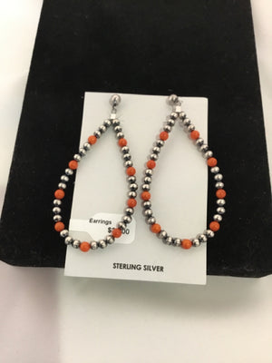 Sterling Silver Silver/Orange Teardrop Earrings
