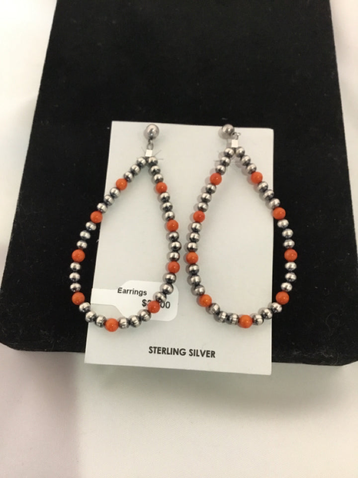 Sterling Silver Silver/Orange Teardrop Earrings