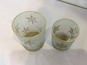 Christmas White/Gold Frosted Glass Candle Holder Pair Holiday Item