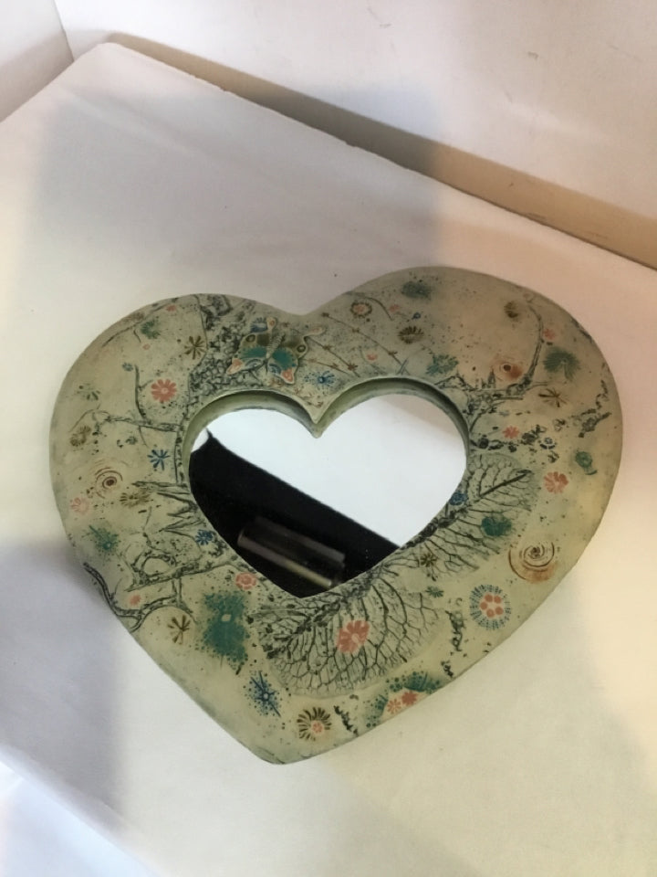Gray/Multi Pottery Heart Butterflies Mirror