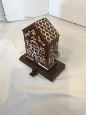 Christmas Brown/White Ceramic Stocking hanger Gingerbread house Holiday Item