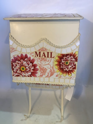 Mosaic Cream/Red Metal Flowers Mail Box