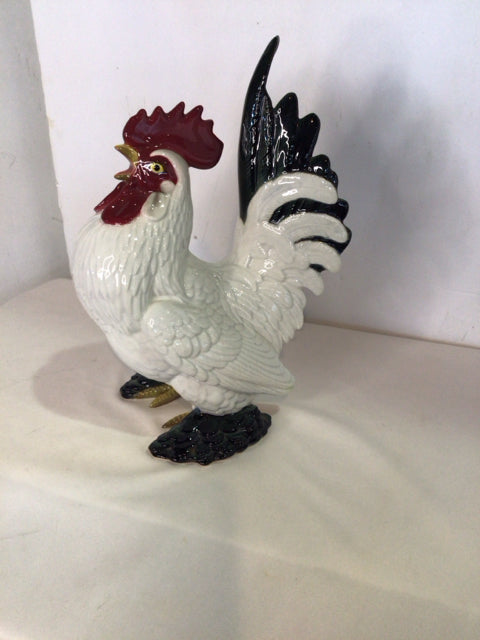 Ball Art Wise White Ceramic Rooster Figurine