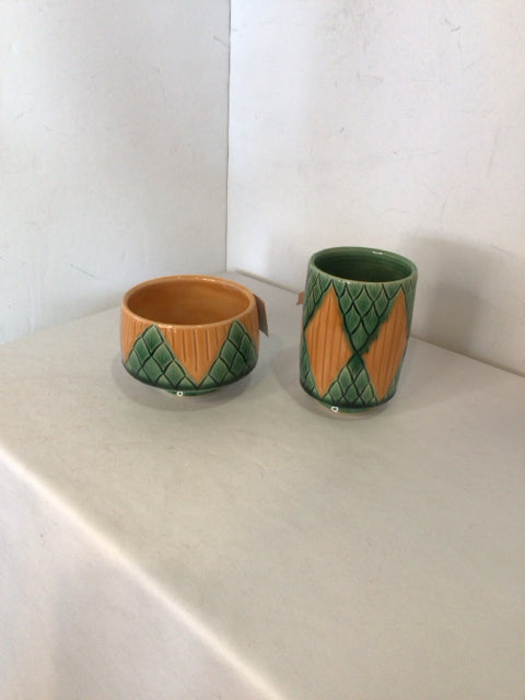 Original Orange/Green Pottery 2 Piece Bowl Set