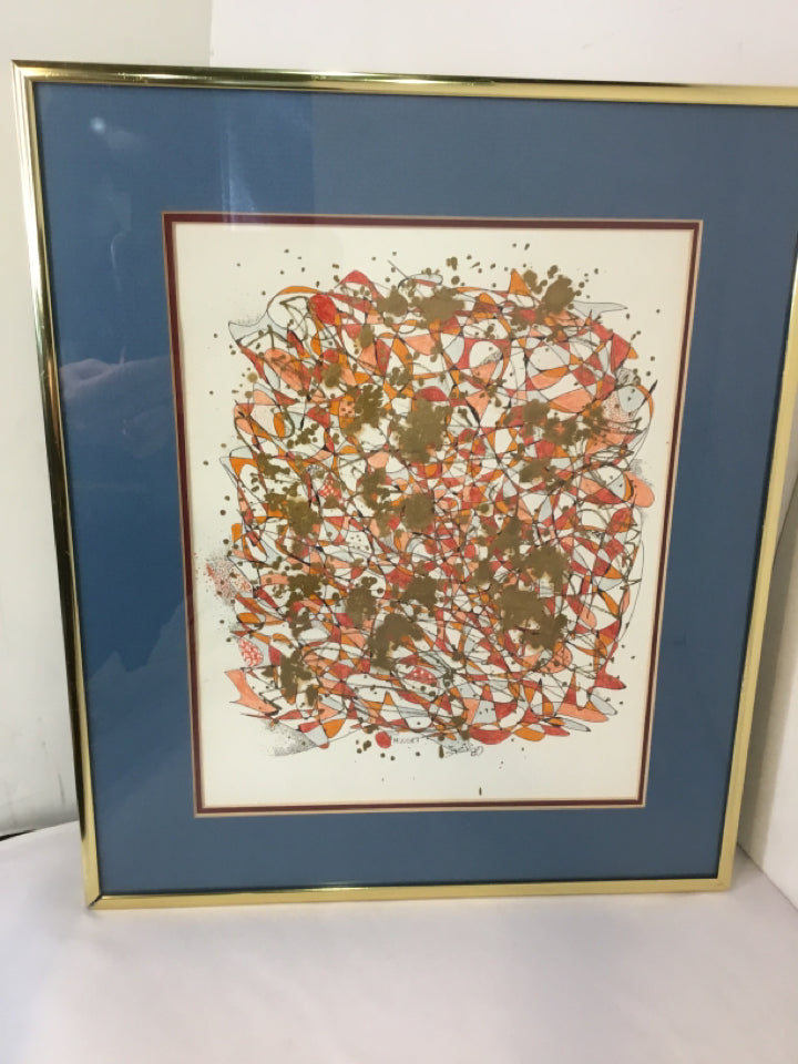 Signed Gold/Multi Markers Framed Art
