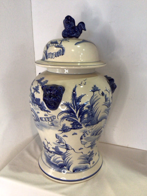 Ginger Jar Blue/White Porcelain Lion Jar