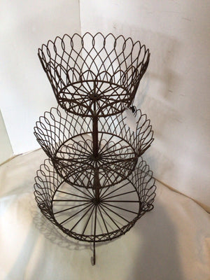 Vintage Brown Metal 3 Tiered Basket