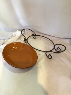 Serving Brown Ceramic/Metal In Holder Bowl