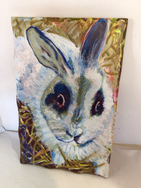 Original Wood Bunny White/Blue Wall Decoration Art