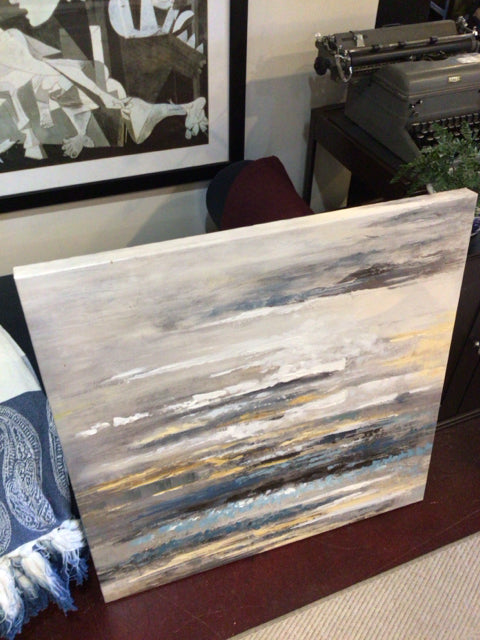 Textured Gray/blue Canvas Abstract Stretch Canvas Art