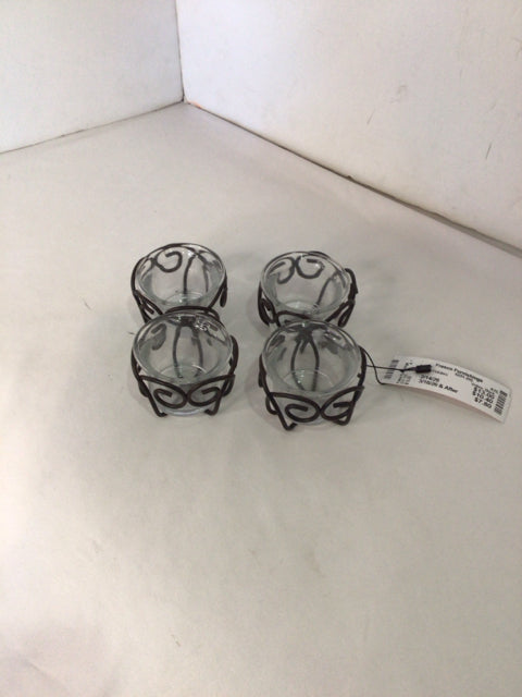 Votive Black Metal/Glass Set of 4 Candle Holders