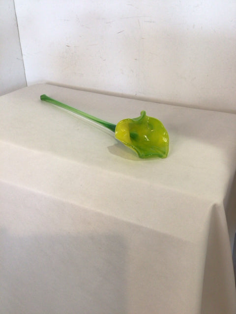 HandBlown Green/Yellow Glass Flower Figurine