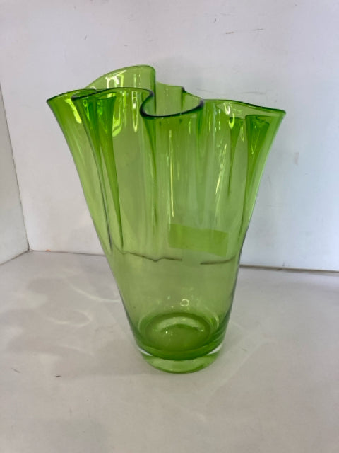 Green Glass Wavy Vase