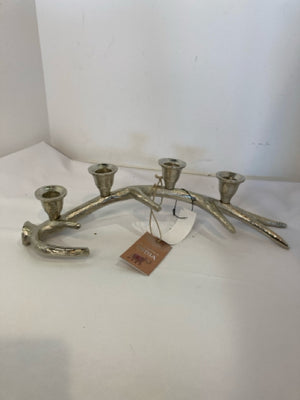 Candle Holder Silver Metal Antlers Holiday Item