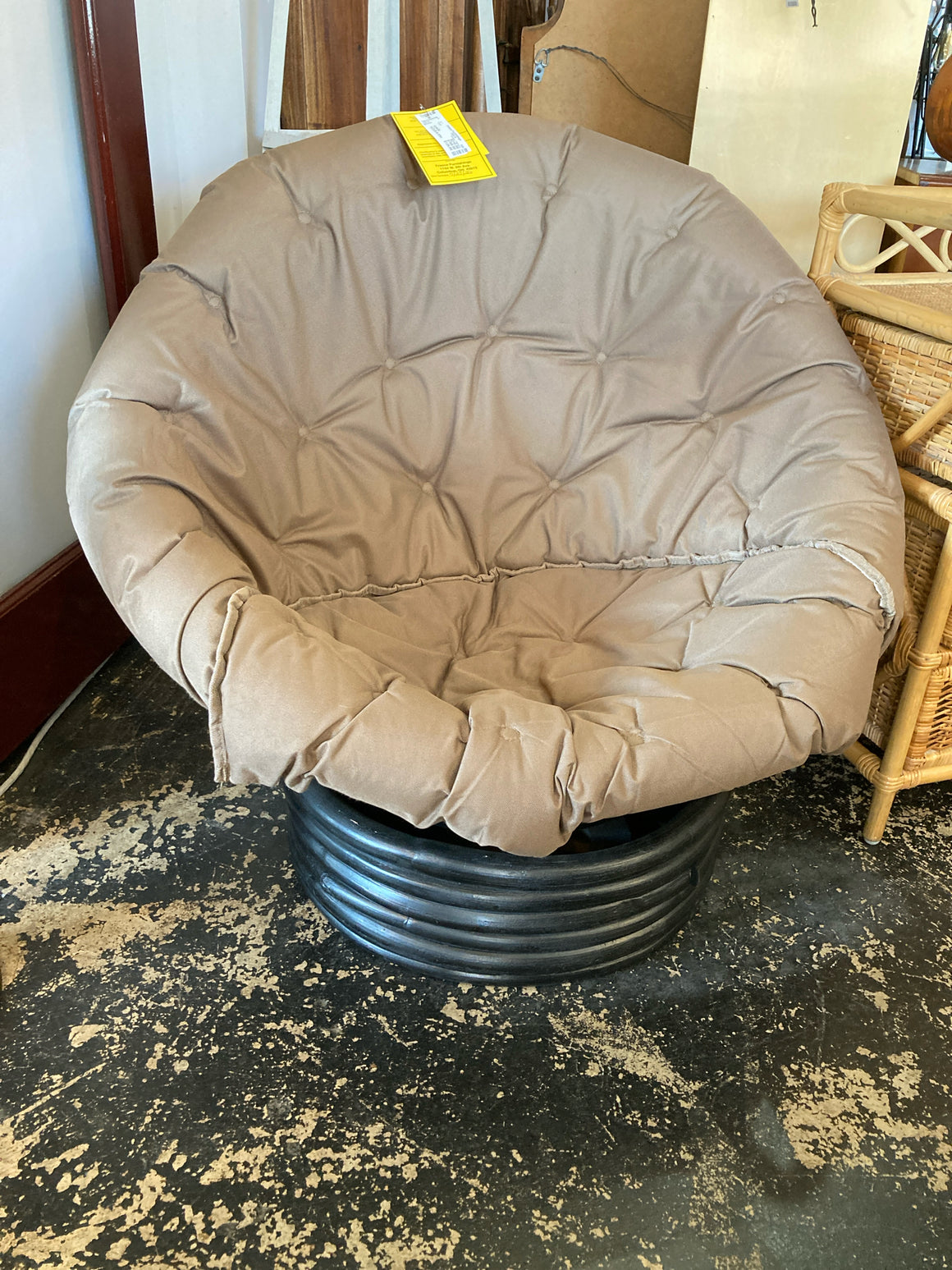 Vintage Papasan Rattan Upholstered Seat Rocking Black/Brown Chair