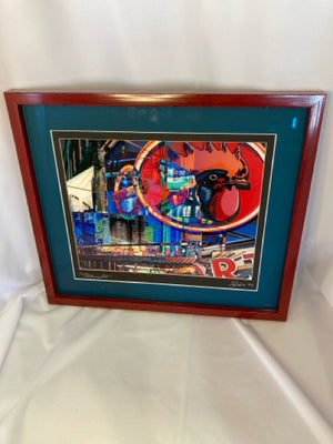 Signed Red/Multi Columbus Framed Art