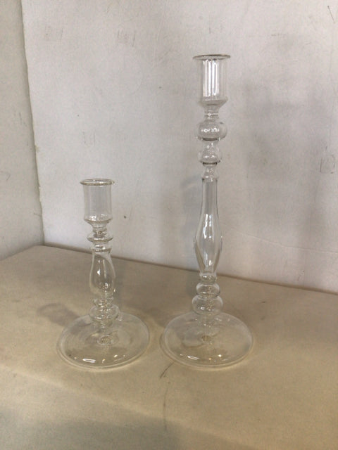 Pair Clear Glass Candle Holders